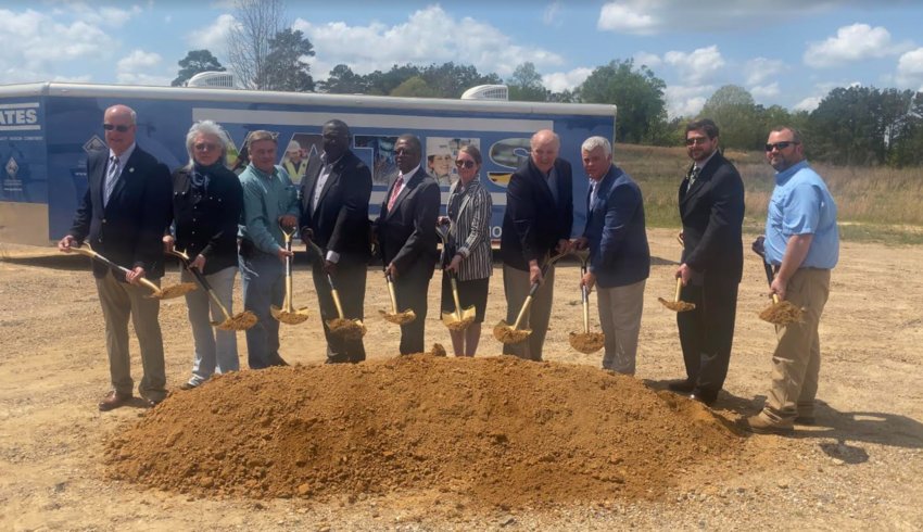 From left, Rep. Scott Bounds, Marty Stuart, Supervisor Kevin Cumberland, Philadelphia Mayor James Young, Central Transportation Commissioner Willie Simmons, Sen. Jenifer Branning, Community Development Partnership President David Vowell, Rep. Michael Ted Evans, MDOT Acting Executive Director Jeffrey C. Altman, and MDOT District 5 District Engineer Neil Patterson break ground on the Highway 19 four-laning into town.